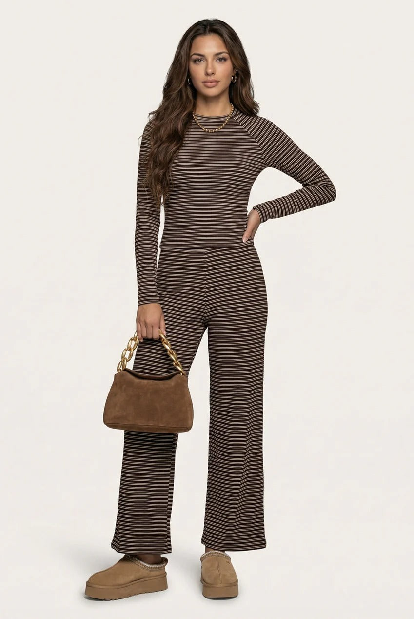 Jersey Striped Wide Leg Trouser Chocolate 40TRS33663-c24