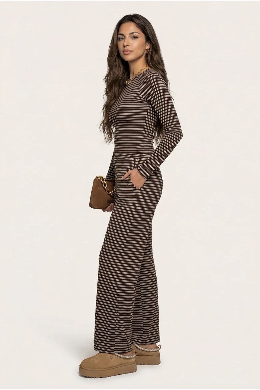 Jersey Striped Wide Leg Trouser Chocolate 40TRS33663-c24
