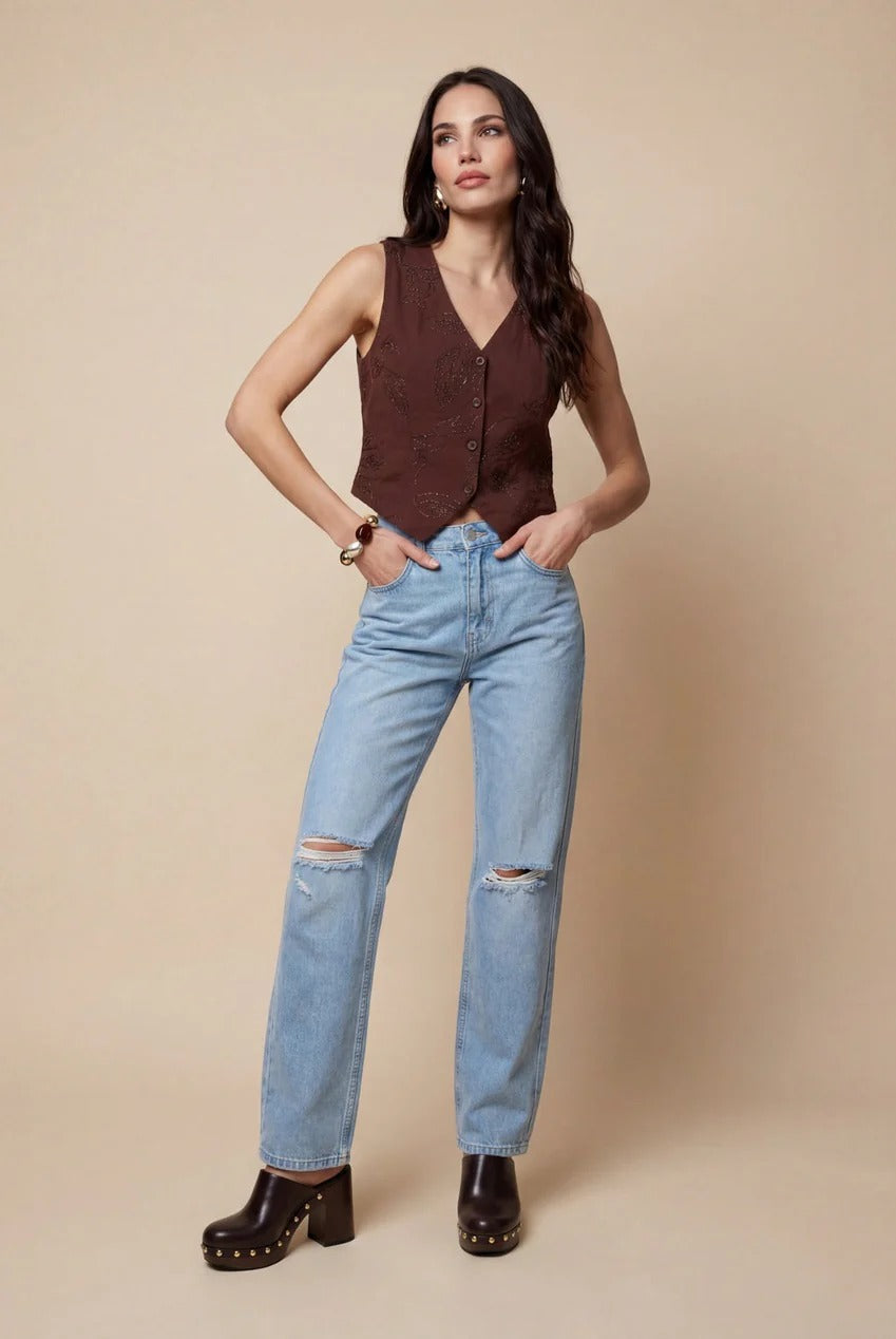 Metallic Waistcoat Chocolate 40TOP38702-c24
