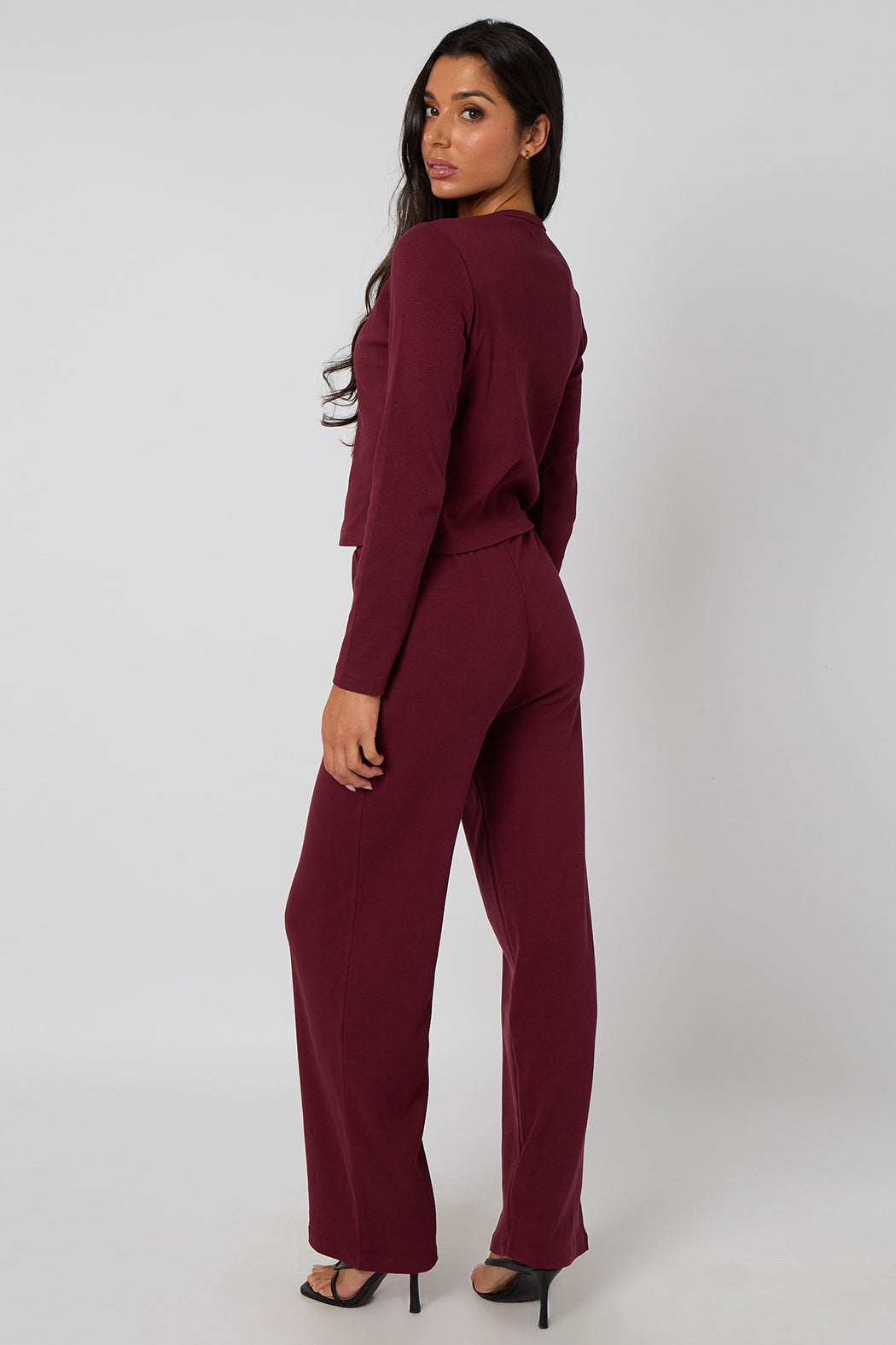Burgundy Ribbed Wide Leg Trouser 40TRS37266-c67