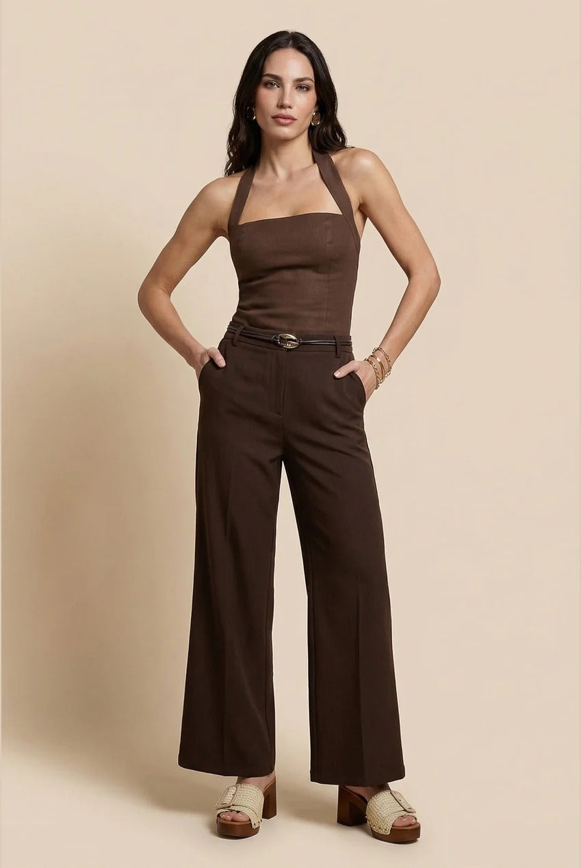 Belted Wide Leg Trouser Chocolate 40TRS38686-c24