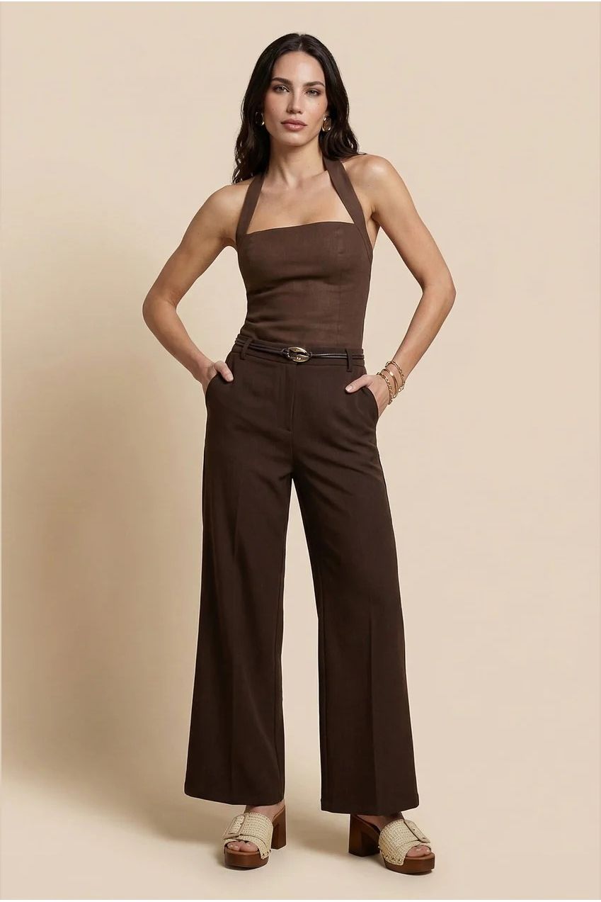 Belted Wide Leg Trouser Chocolate 40TRS38686-c24