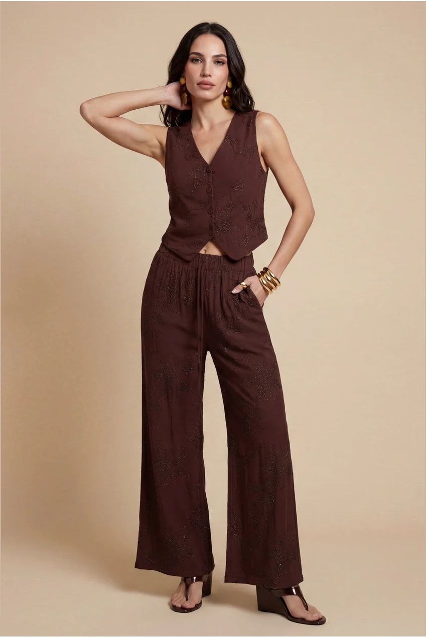 Metallic Wide Leg Trouser Chocolate 40TRS38703-c24