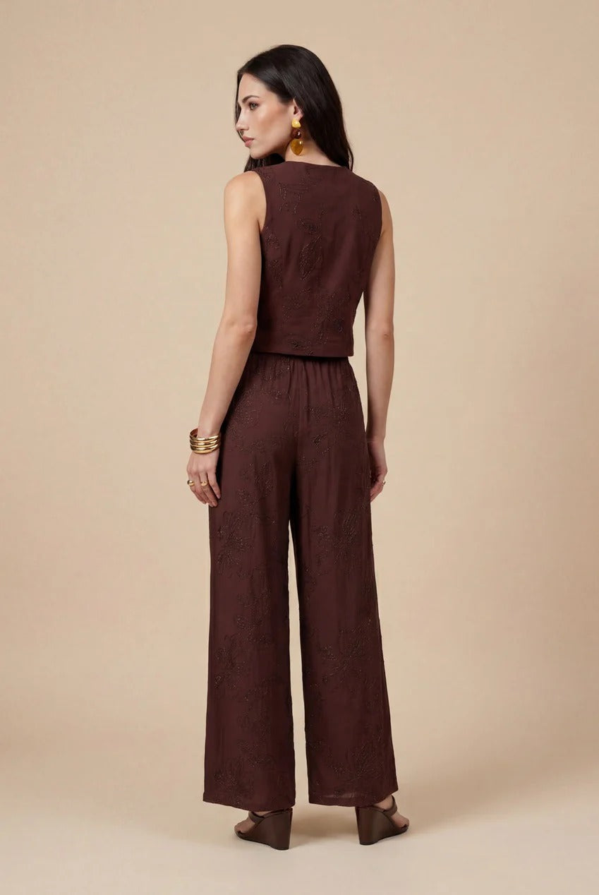 Metallic Wide Leg Trouser Chocolate 40TRS38703-c24