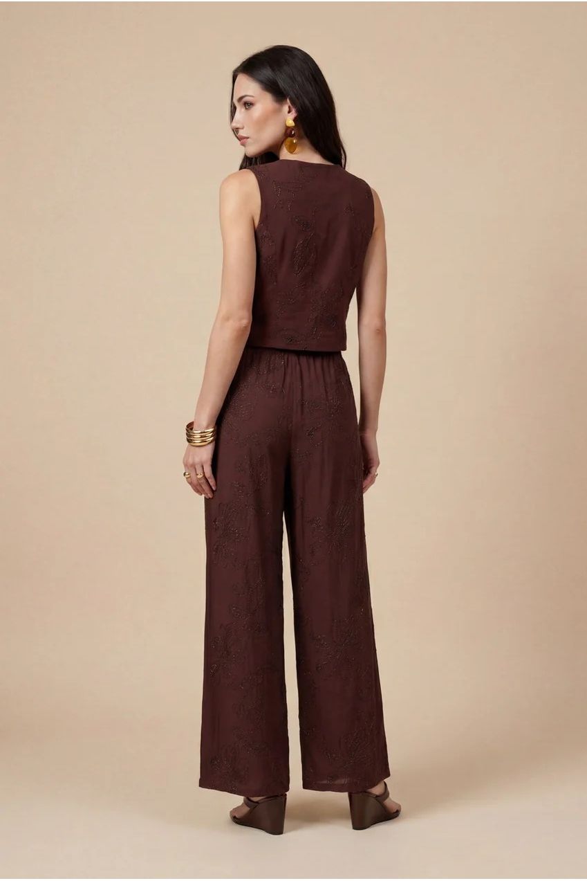 Metallic Wide Leg Trouser Chocolate 40TRS38703-c24