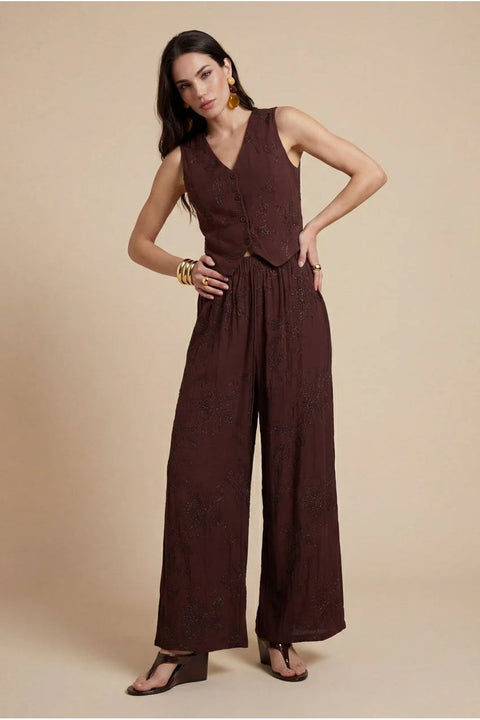 Metallic Wide Leg Trouser Chocolate by Urban Bliss