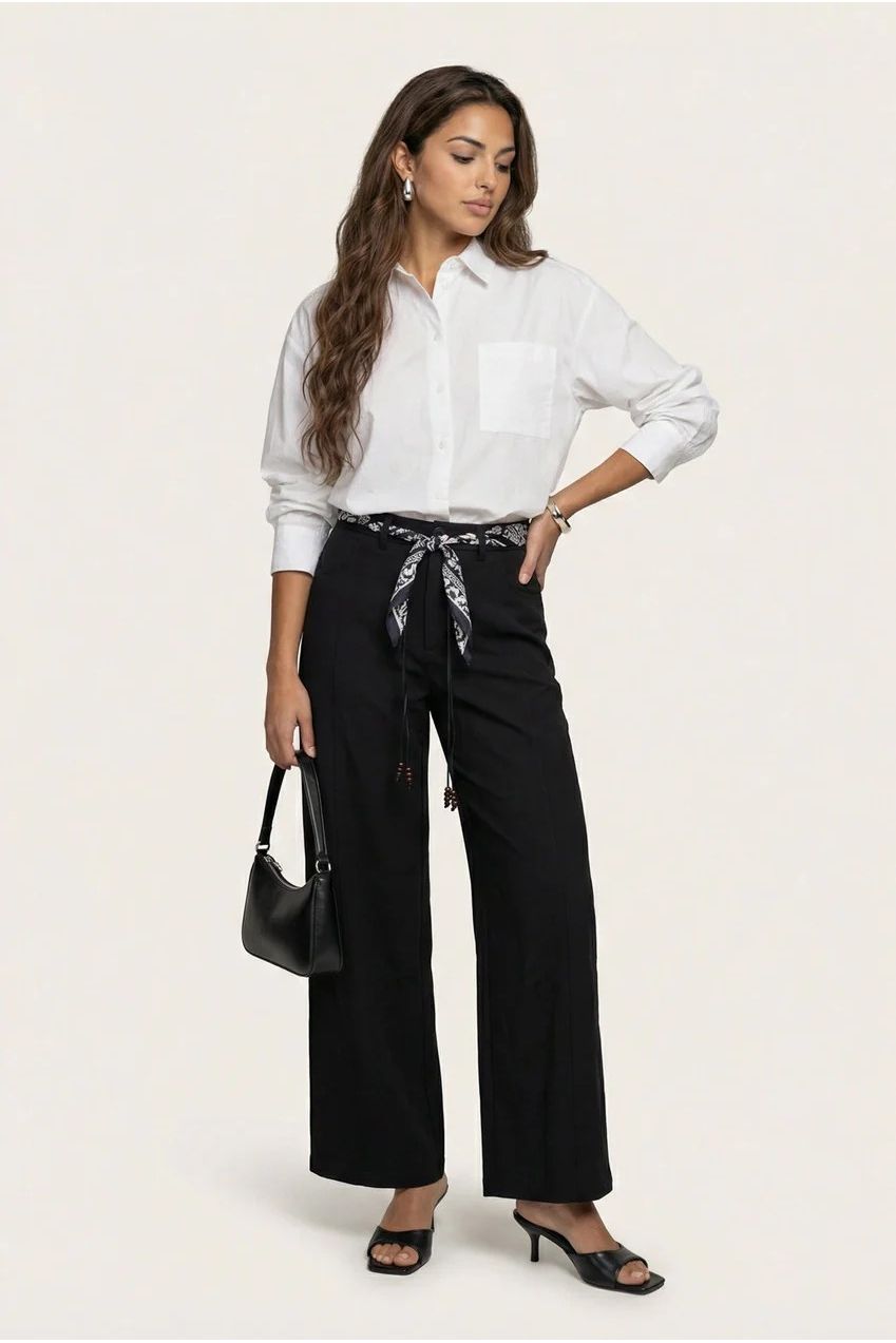 Belted Barrel Leg Trouser Black 40TRS38778-c1
