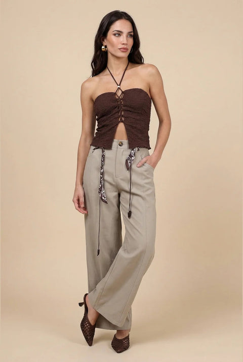 Belted Barrel Leg Trouser Grey by Urban Bliss