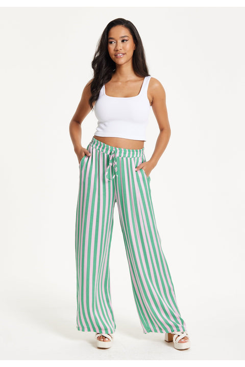 Green And Purple Striped Wide Leg Trousers by Liquorish