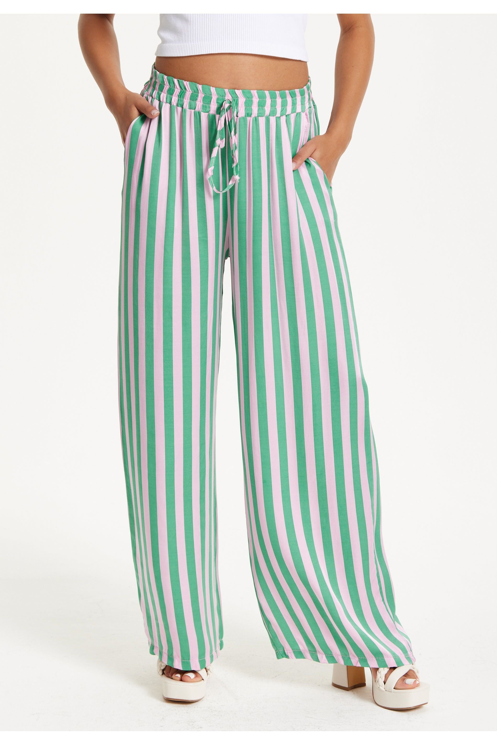 Green And Purple Striped Wide Leg Trousers 25SS8841010