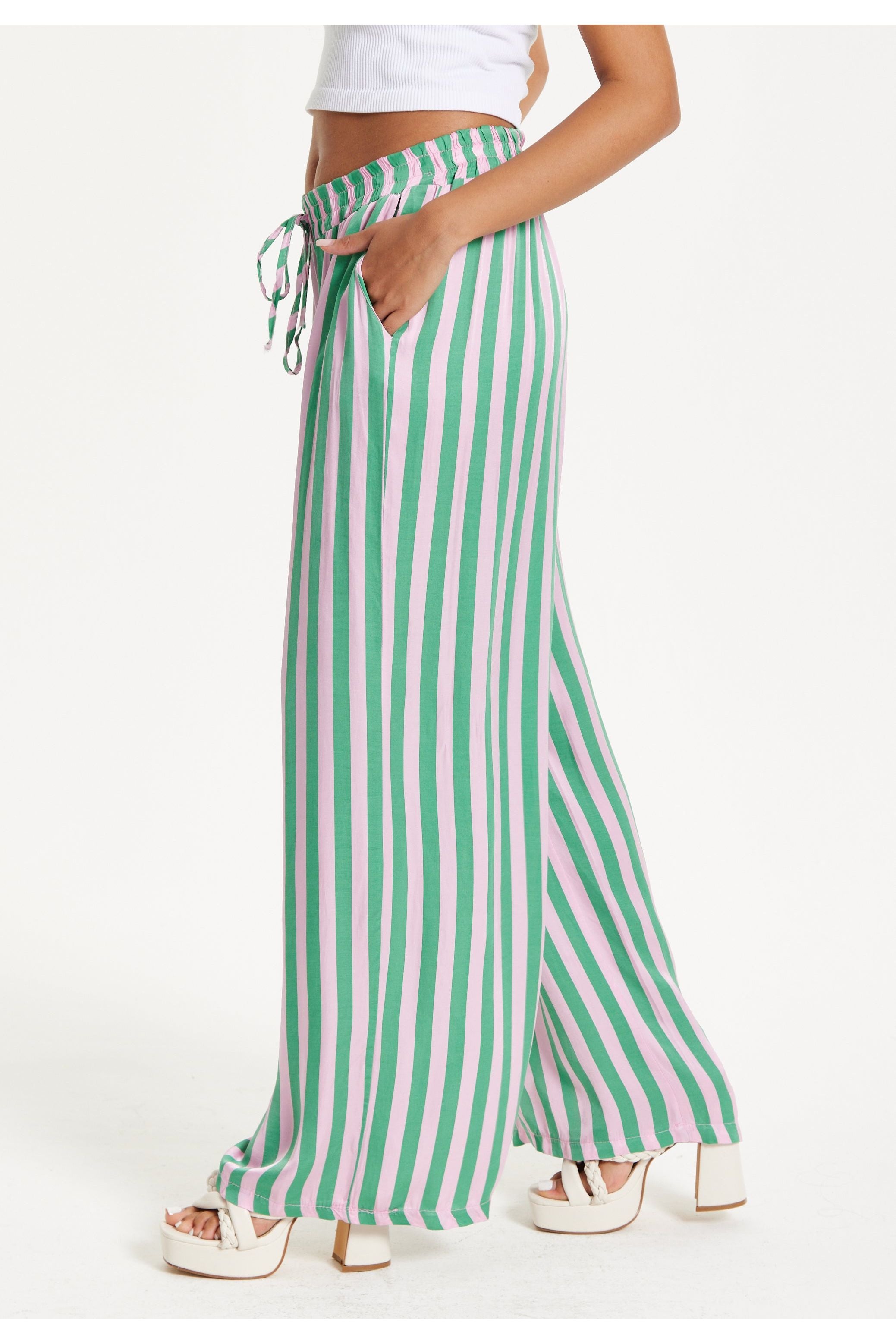 Green And Purple Striped Wide Leg Trousers 25SS8841010