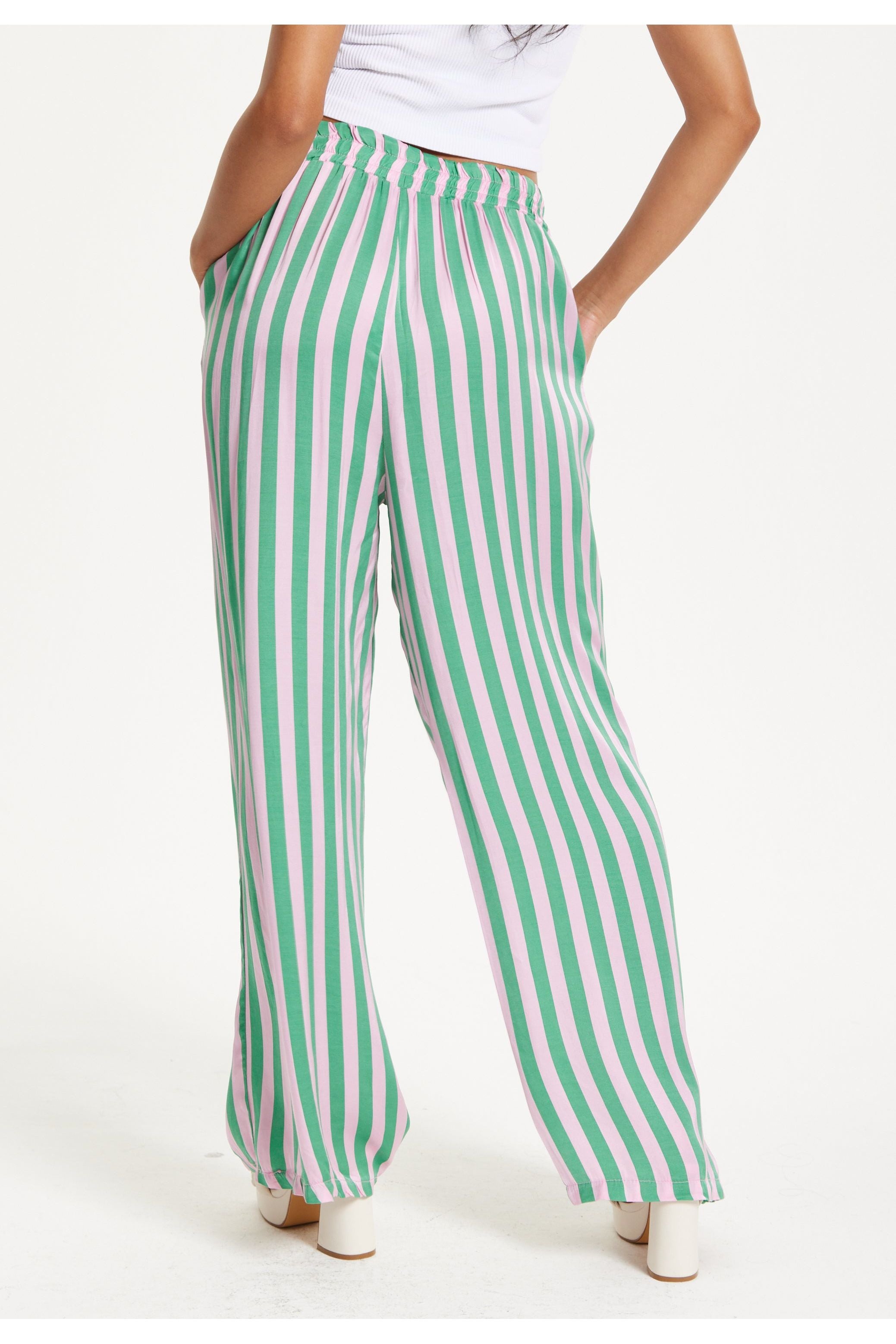 Green And Purple Striped Wide Leg Trousers 25SS8841010