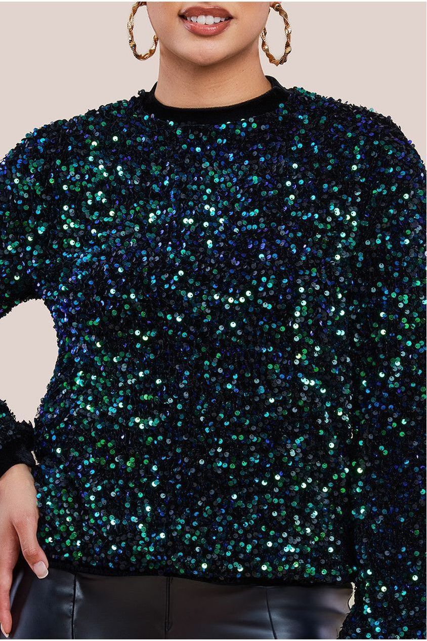 Multi Sequin Velvet Jumper - Emerald Green T198