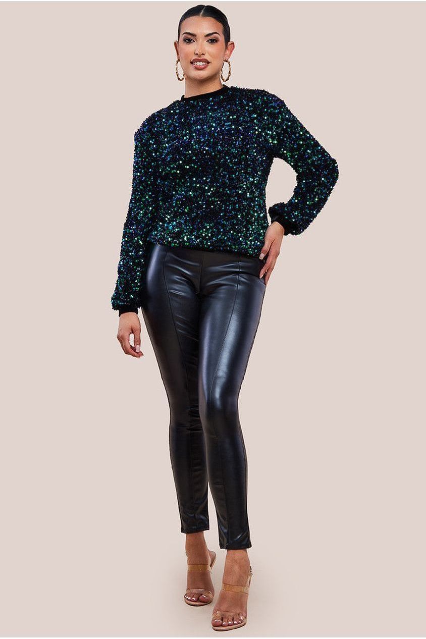 Multi Sequin Velvet Jumper - Emerald Green T198