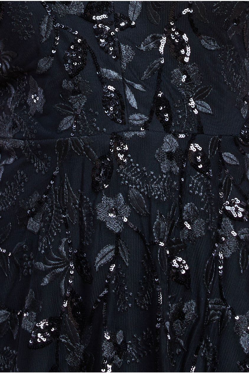 Flared Sleeve Embroidered Maxi Dress - Black DR3279