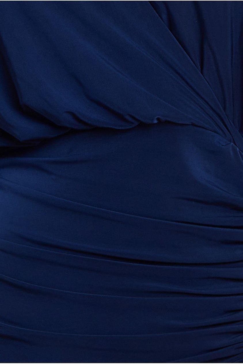 Front Wrap Gathered Maxi Dress - Navy DR3519