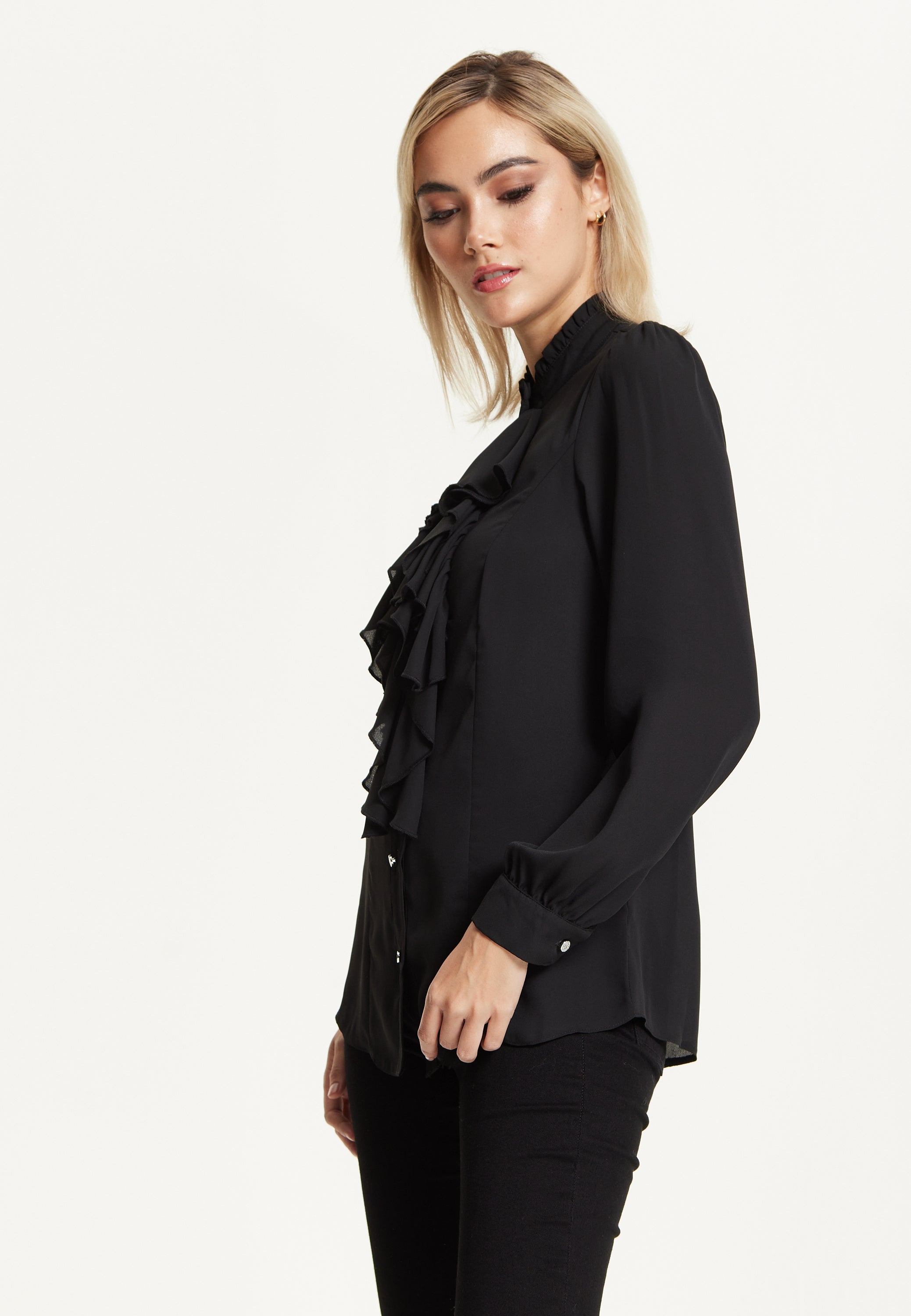 Black Ruffle Front Blouse 25AW-43001