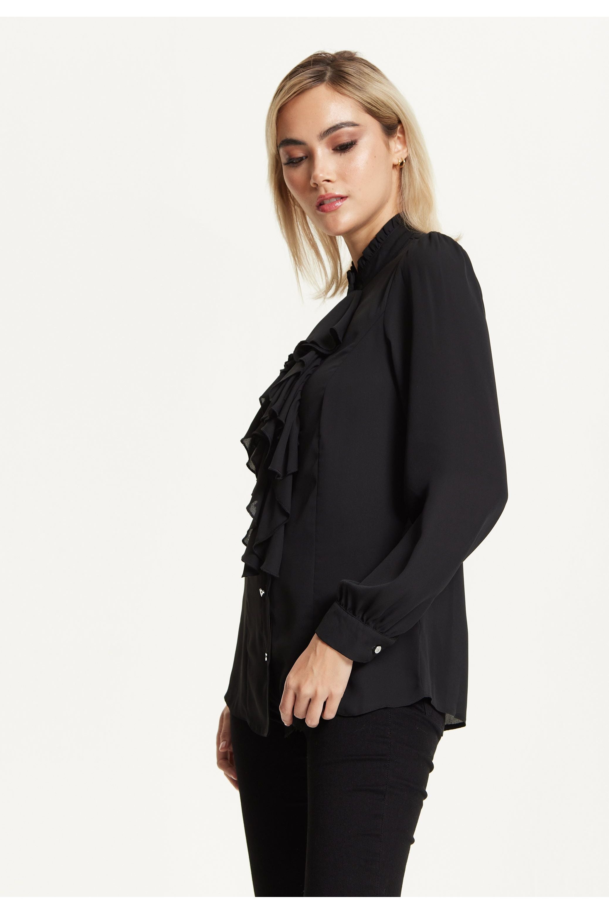 Black Ruffle Front Blouse 25AW-43001