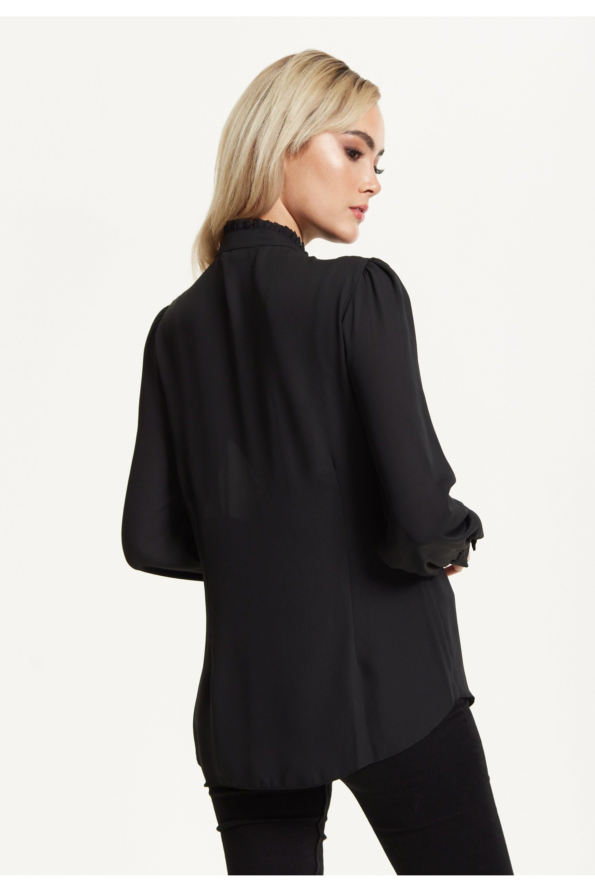 Black Ruffle Front Blouse 25AW-43001