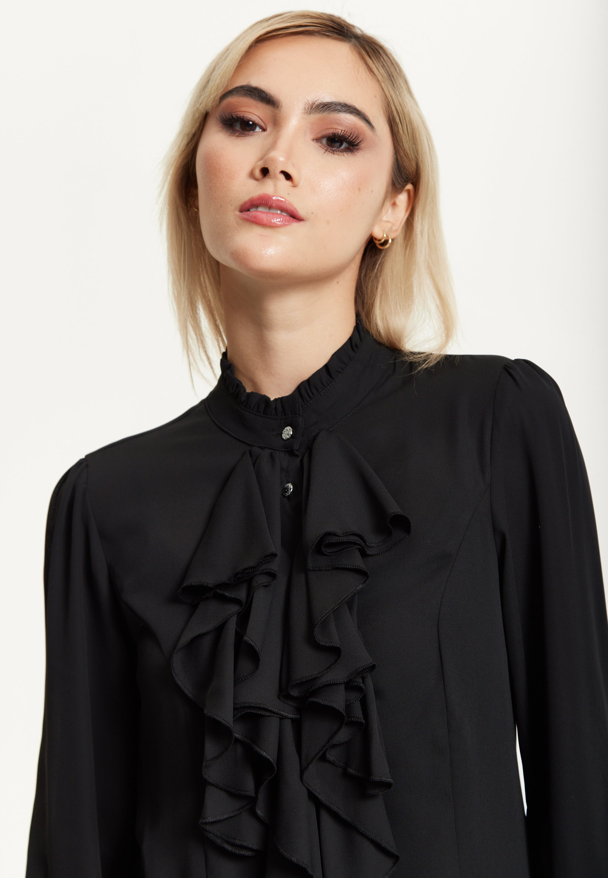 Black Ruffle Front Blouse 25AW-43001