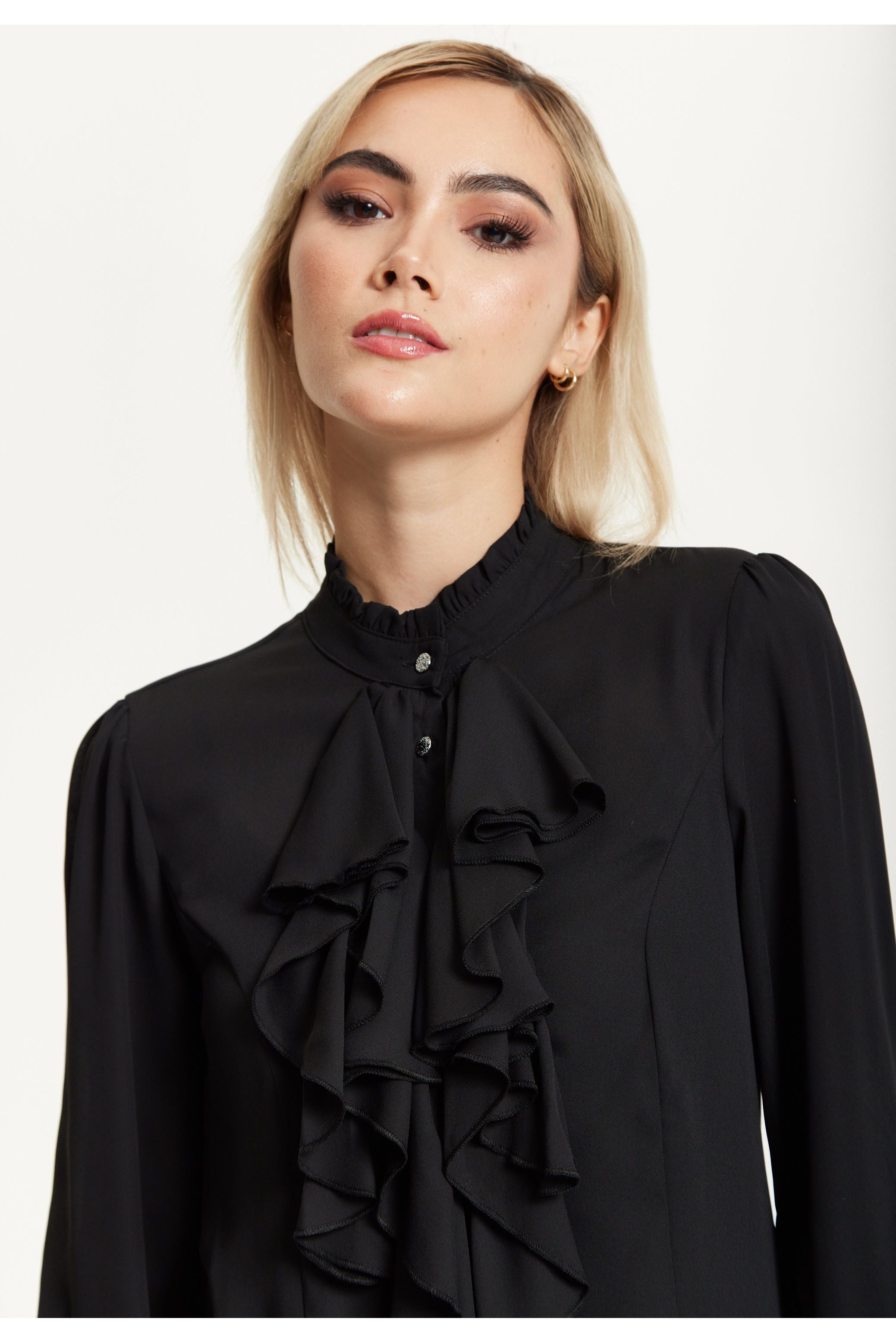 Black Ruffle Front Blouse 25AW-43001