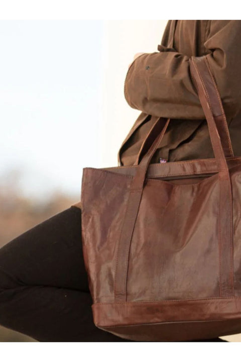 The Nador Tote Bag In Dark Brown by Berber Leather