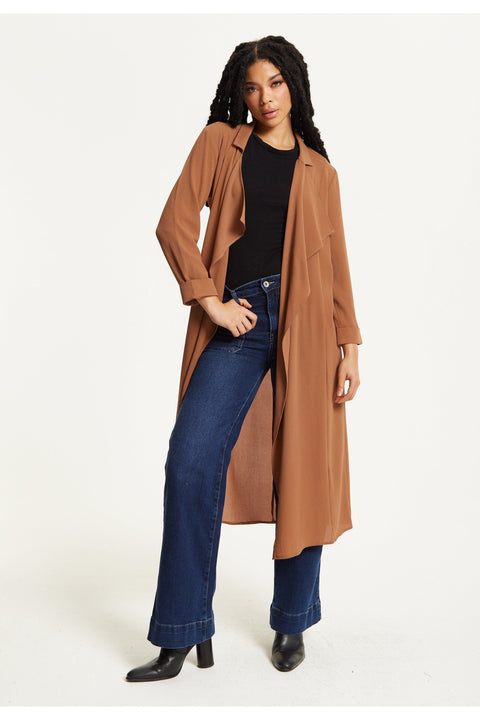 Camel Waterfall Duster Coat by Liquorish