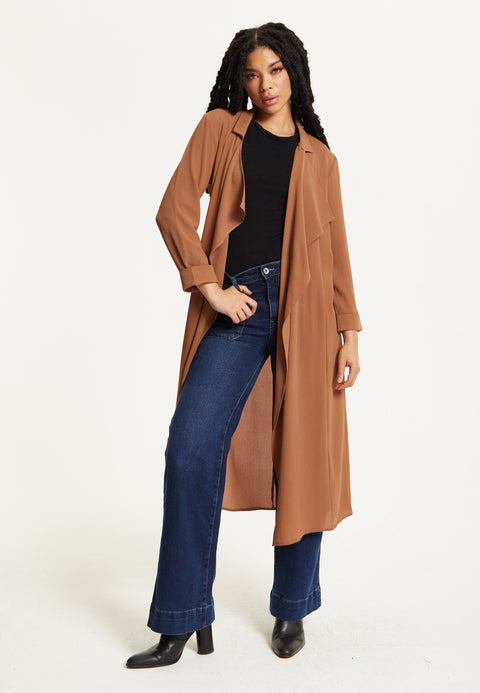 Camel Waterfall Duster Coat by Liquorish