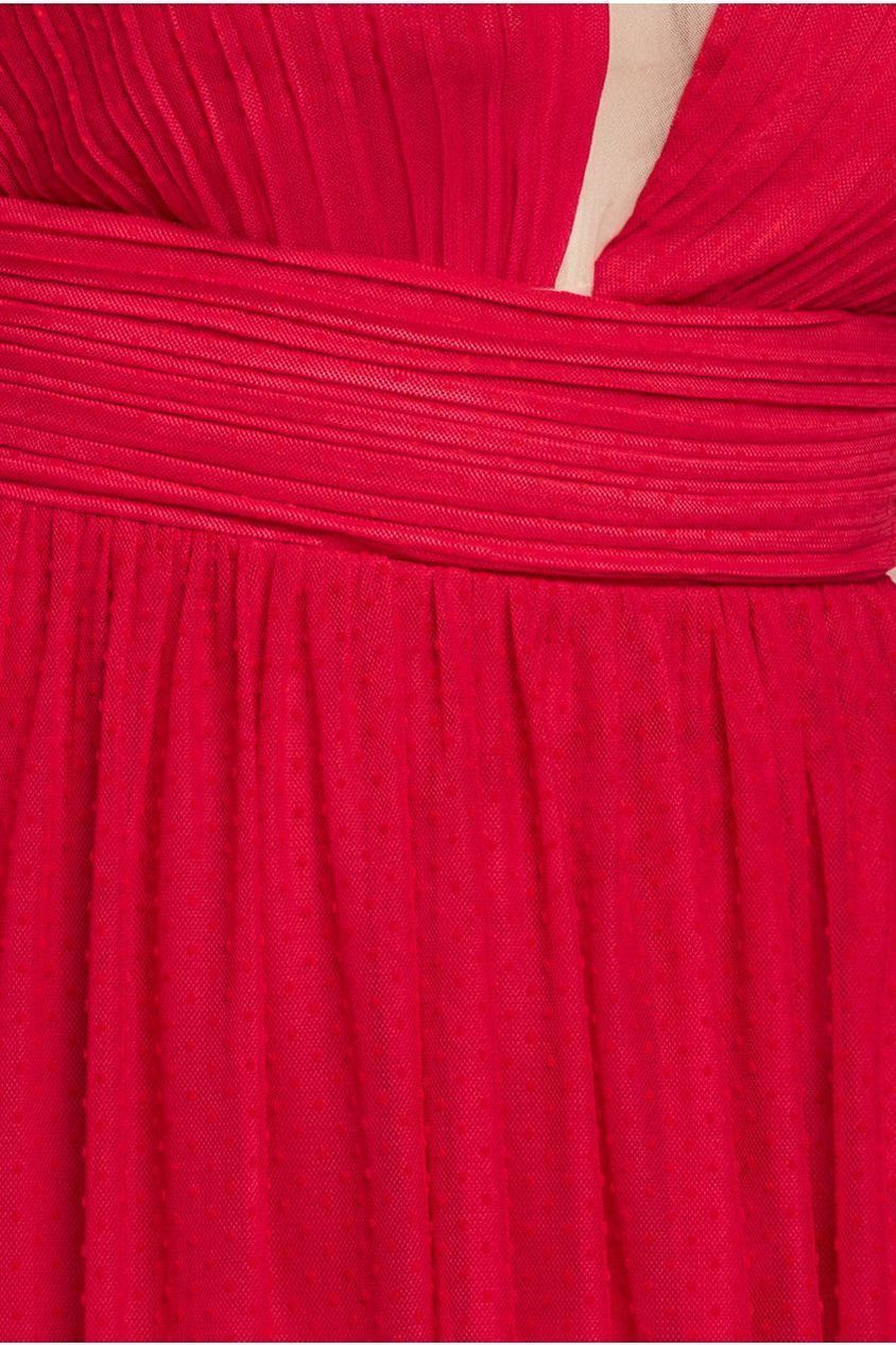 Sleeveless Pleated Dobby Mesh Corsage Maxi Dress - Red DR4294