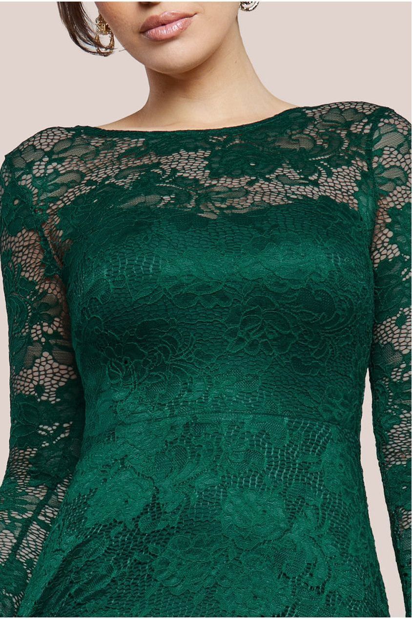 Scalloped Lace A-Line Maxi Dress - Emerald Green DR4496