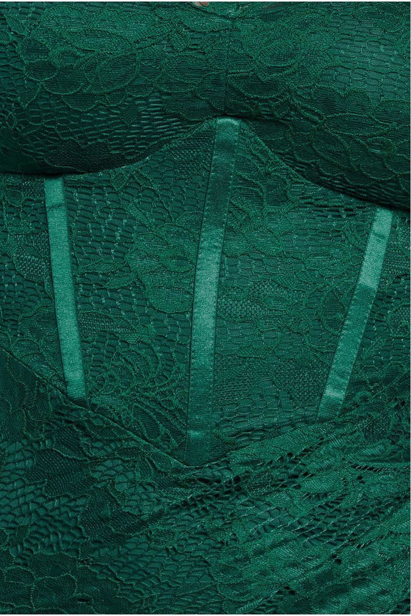Scalloped Lace Corset Bodice Maxi Dress - Emerald Green DR4519
