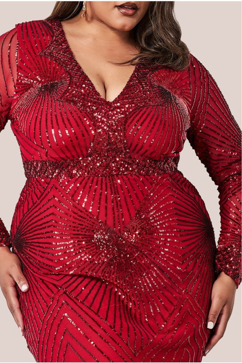 Starburst Sequin Maxi Dress - Red DR1824PLUS