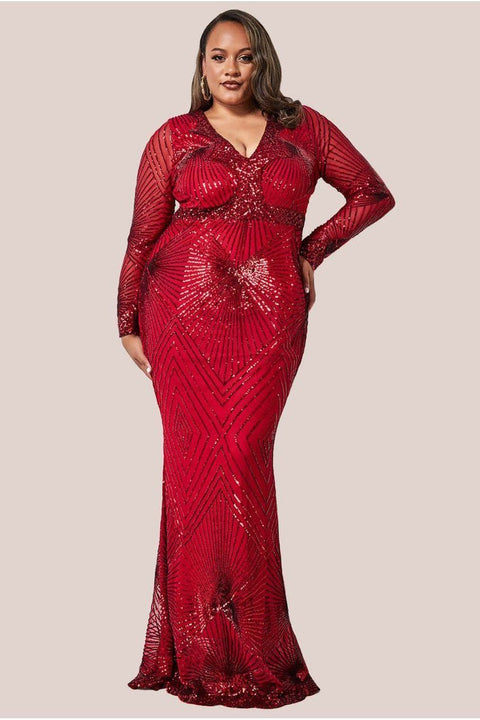 Starburst Sequin Maxi Dress - Red by Goddiva Plus