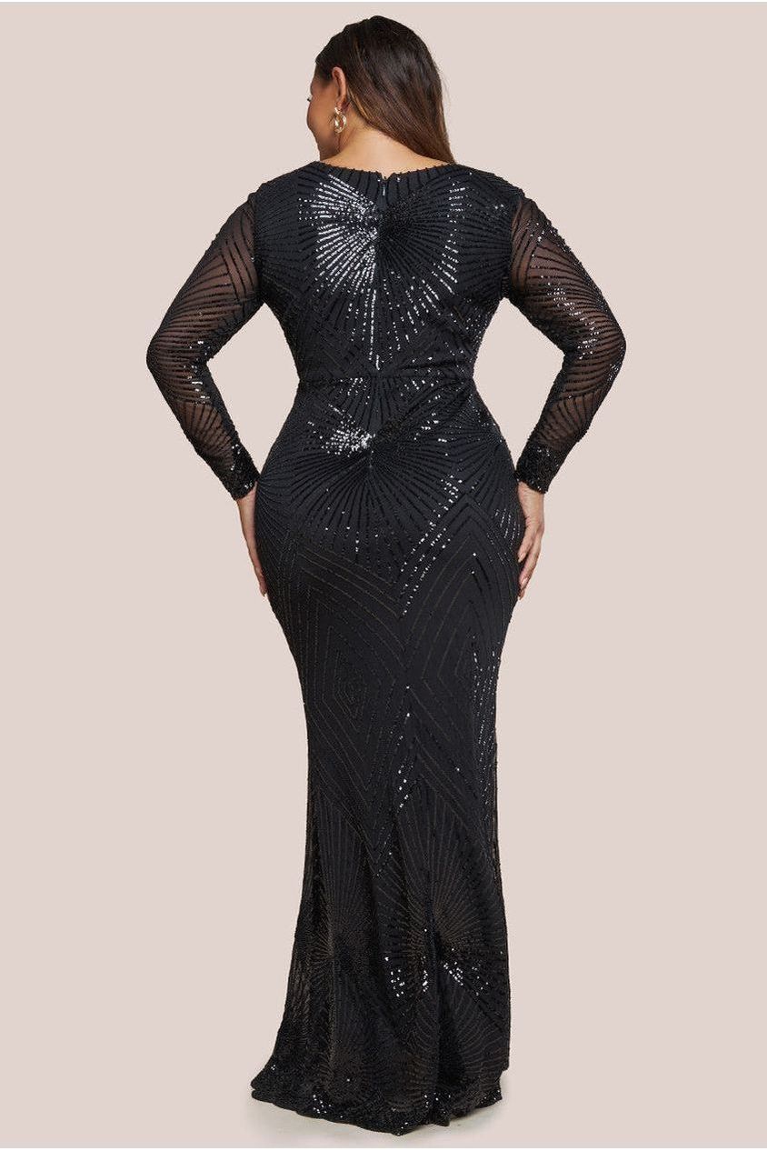 Starburst Sequin Maxi Dress - Black DR1824PLUS