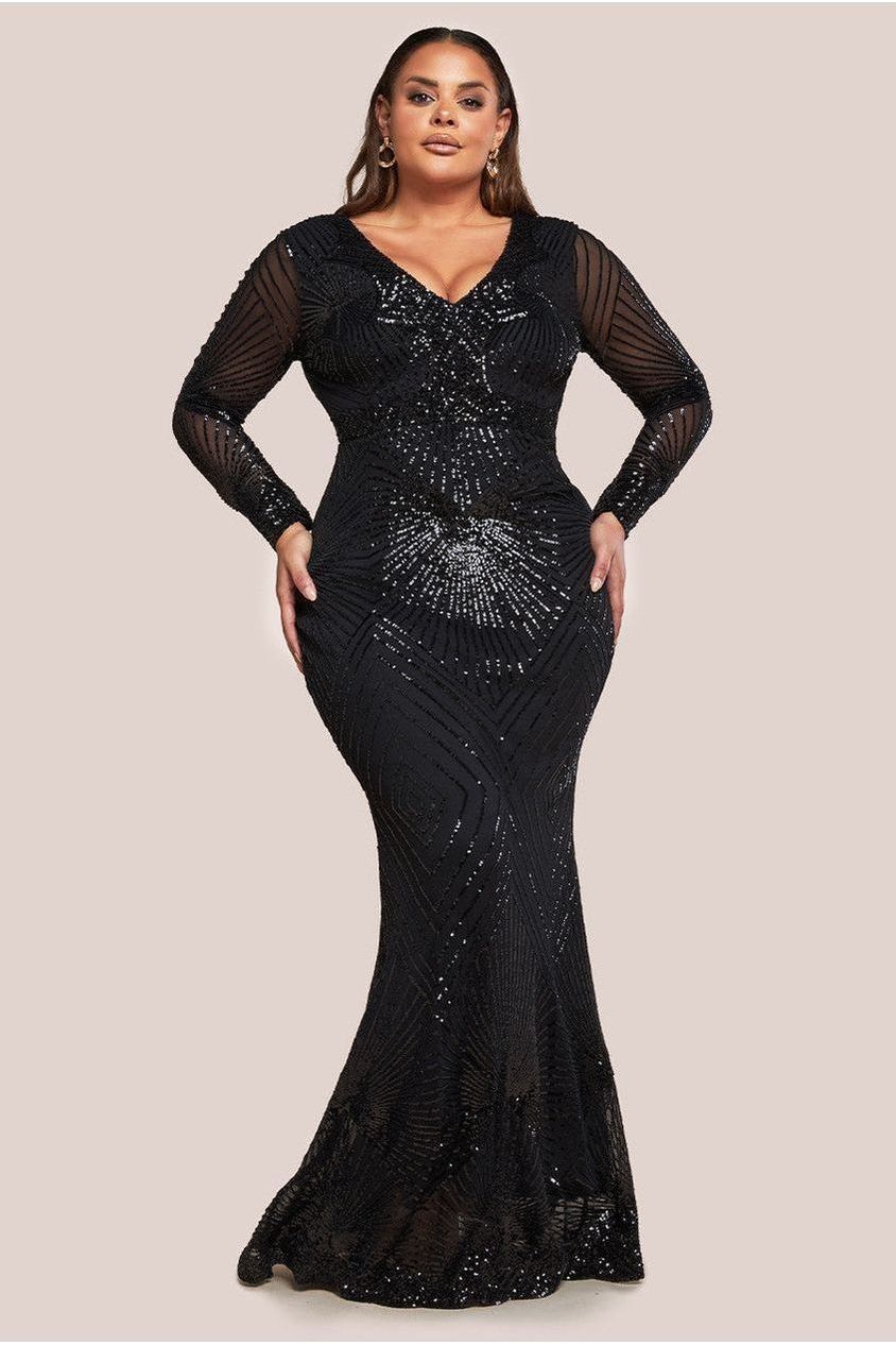 Starburst Sequin Maxi Dress - Black DR1824PLUS