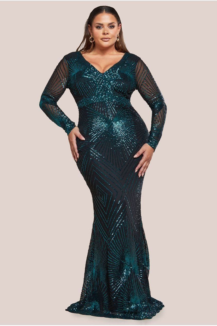 Starburst Sequin Maxi Dress - Emerald DR1824PLUS