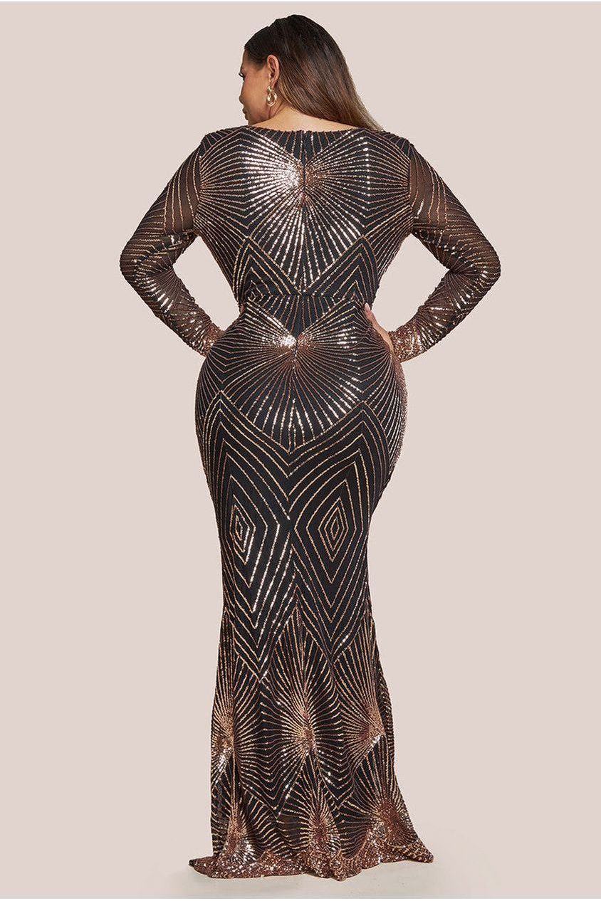 Plus Starburst Sequin Maxi Dress - Rose Gold DR1824PLUS