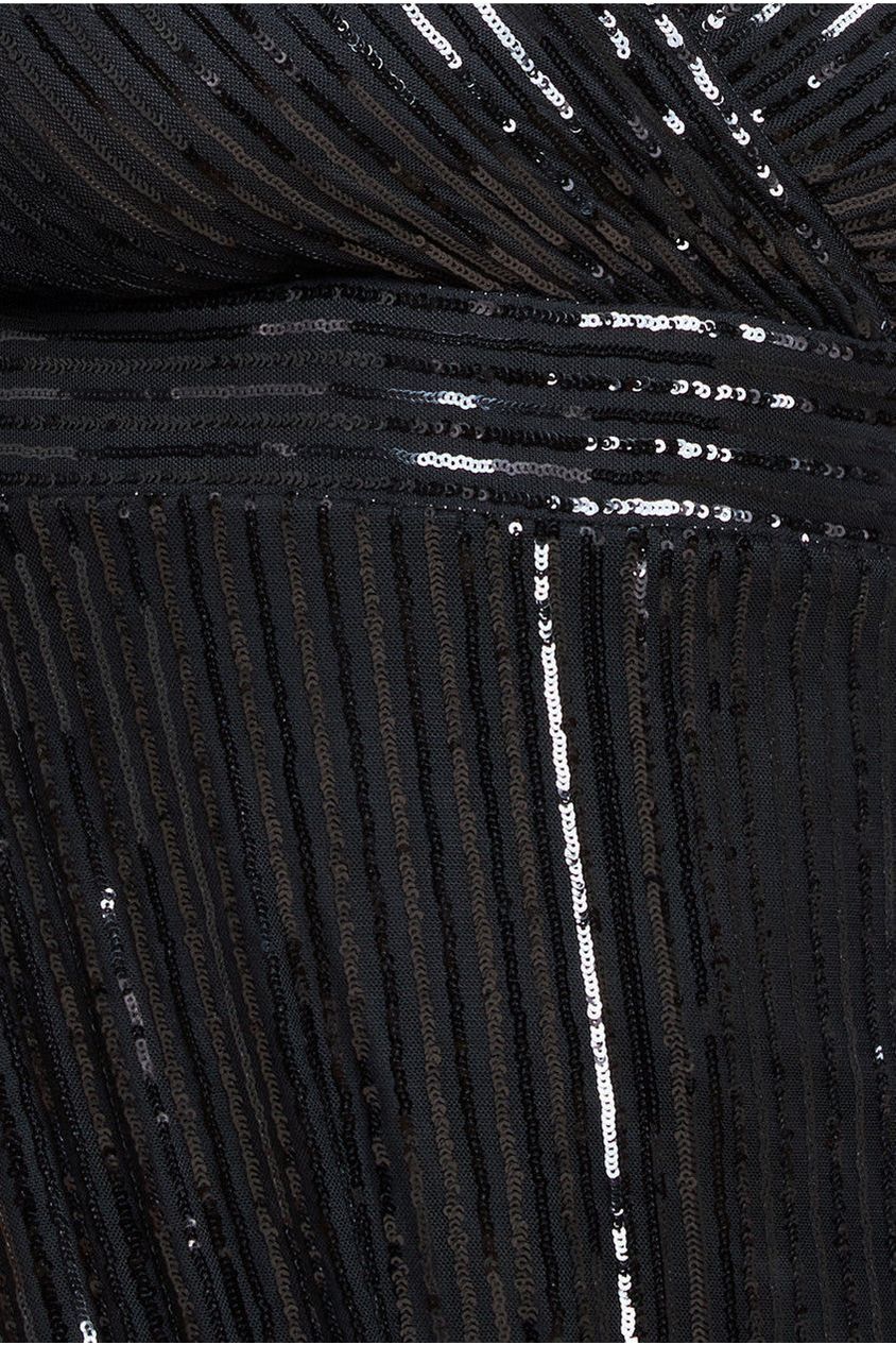 Long Sleeve Sequin V Wrap Maxi Dress - Black DR3485PLUS