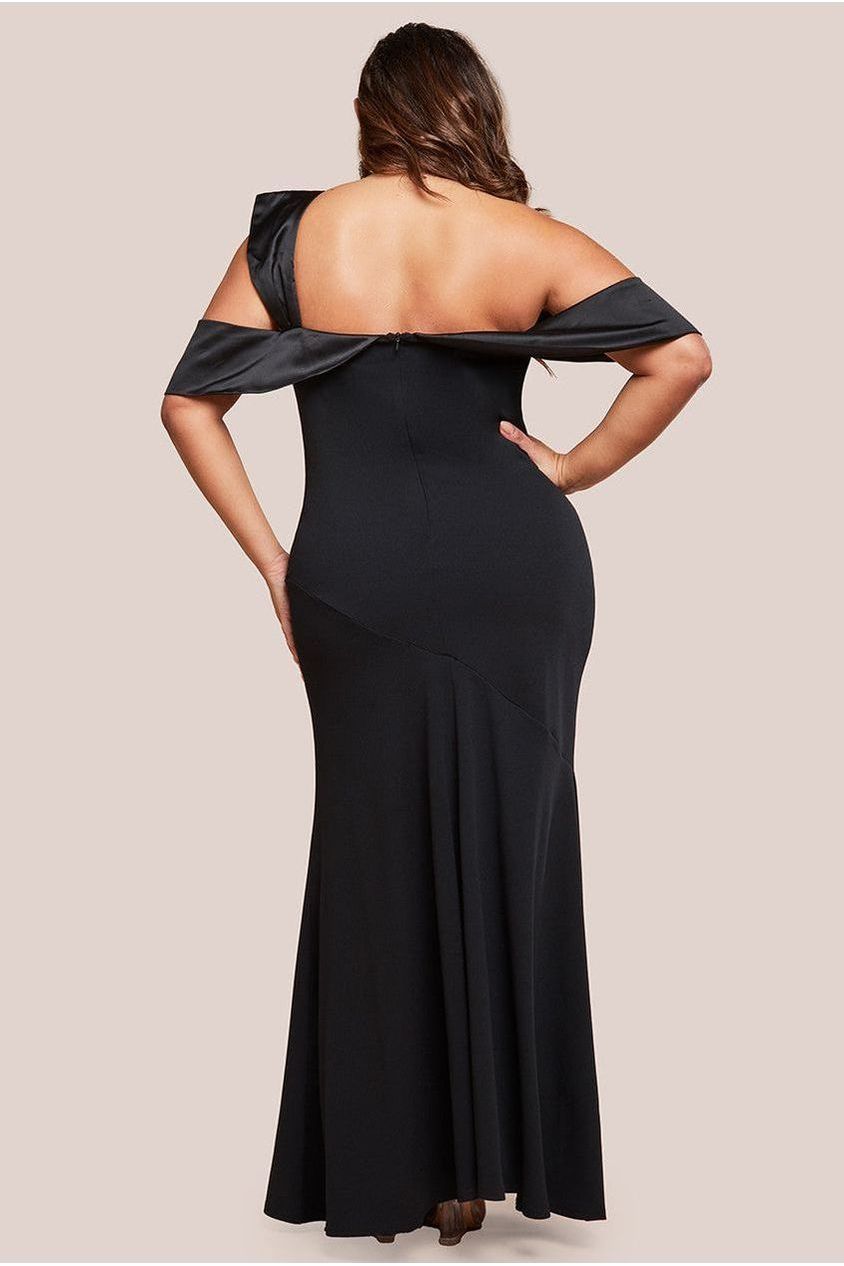 One Shoulder Satin Band Maxi Dress - Black DR3454PLUS