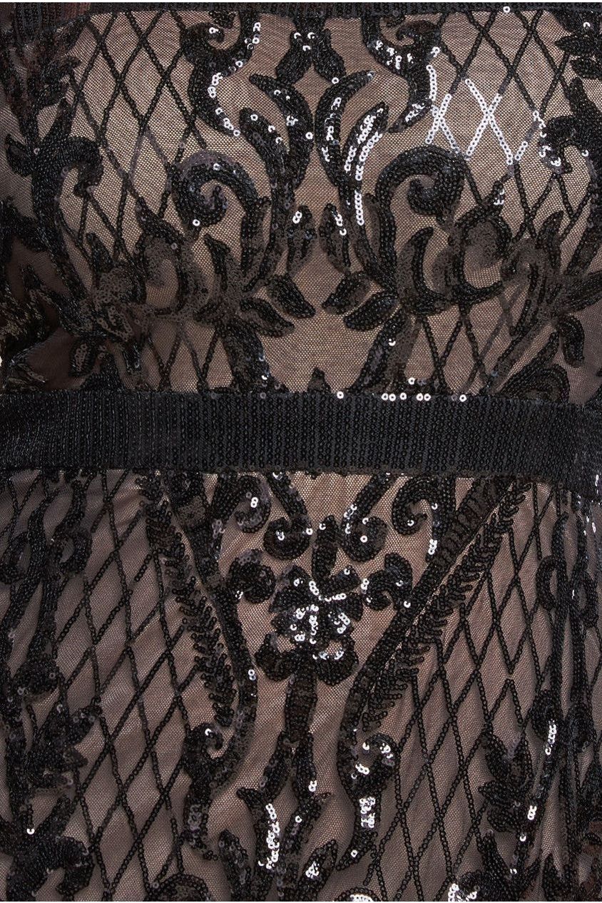 Sequin Square Neck Maxi With Scallop Hem - Black DR4038PLUS