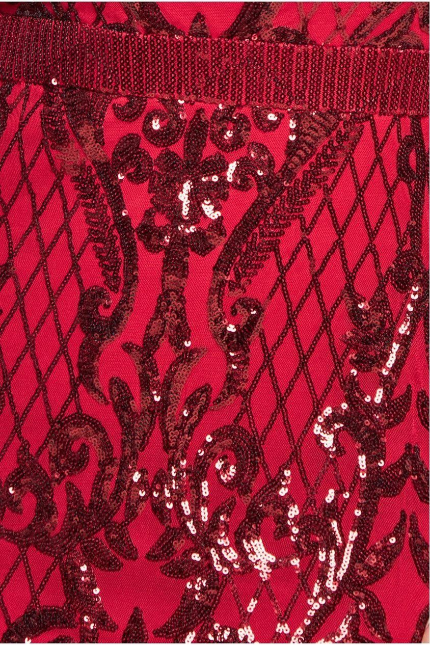 Sequin Square Neck Maxi With Scallop Hem - Red DR4038PLUS