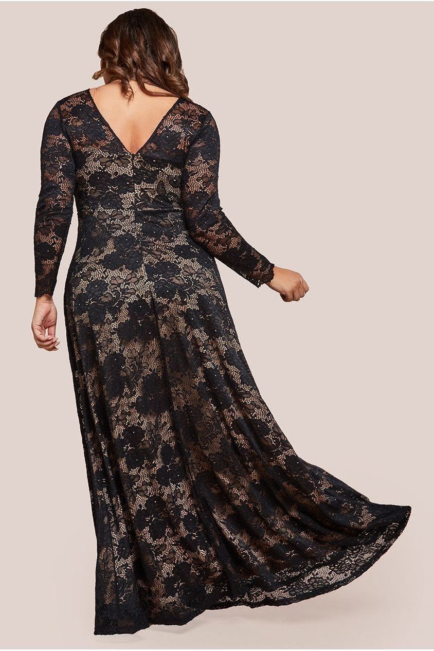 Scalloped Lace A-Line Maxi Dress - Black DR4496PLUS