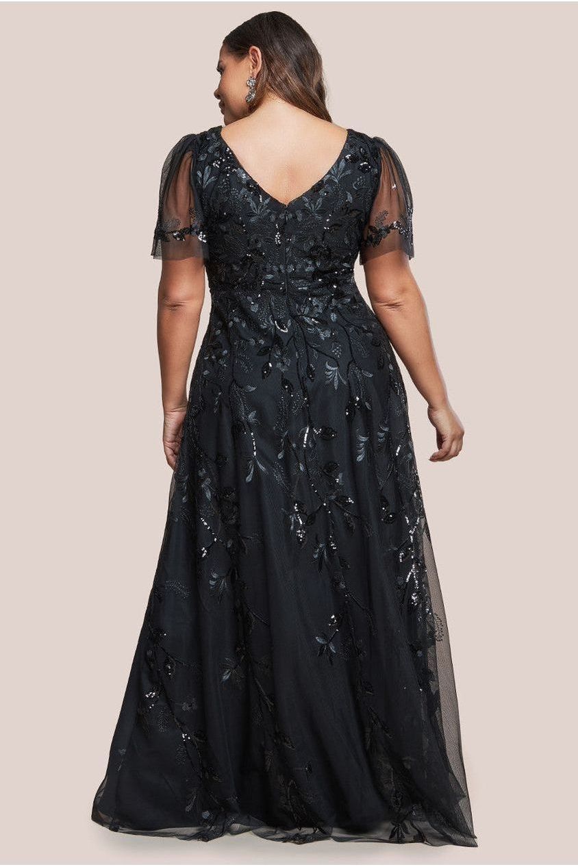 Flared Sleeve Embroidered Maxi Dress - Black DR3279PLUS