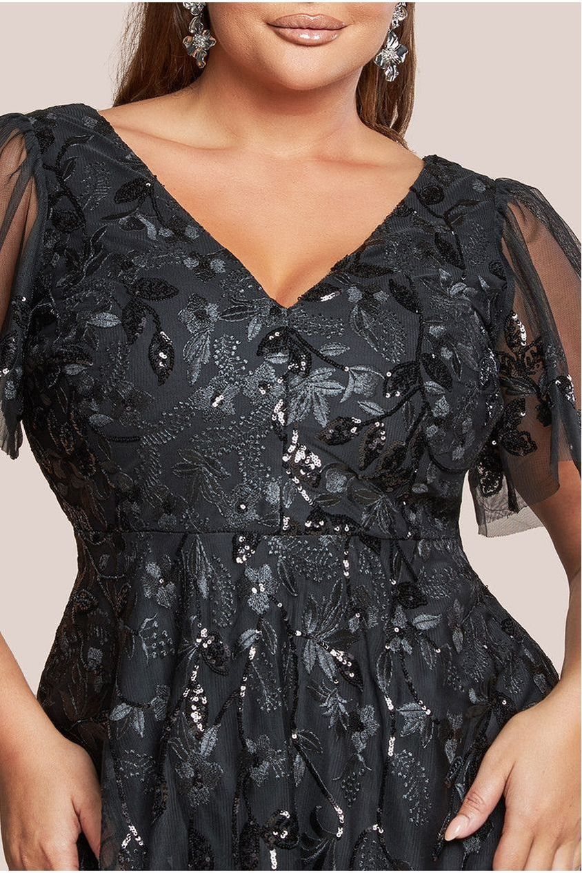 Flared Sleeve Embroidered Maxi Dress - Black DR3279PLUS