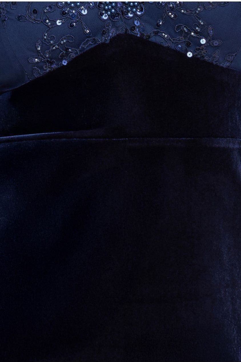 Scalloped Lace & Velvet Maxi Dress - Navy DR3972PLUS