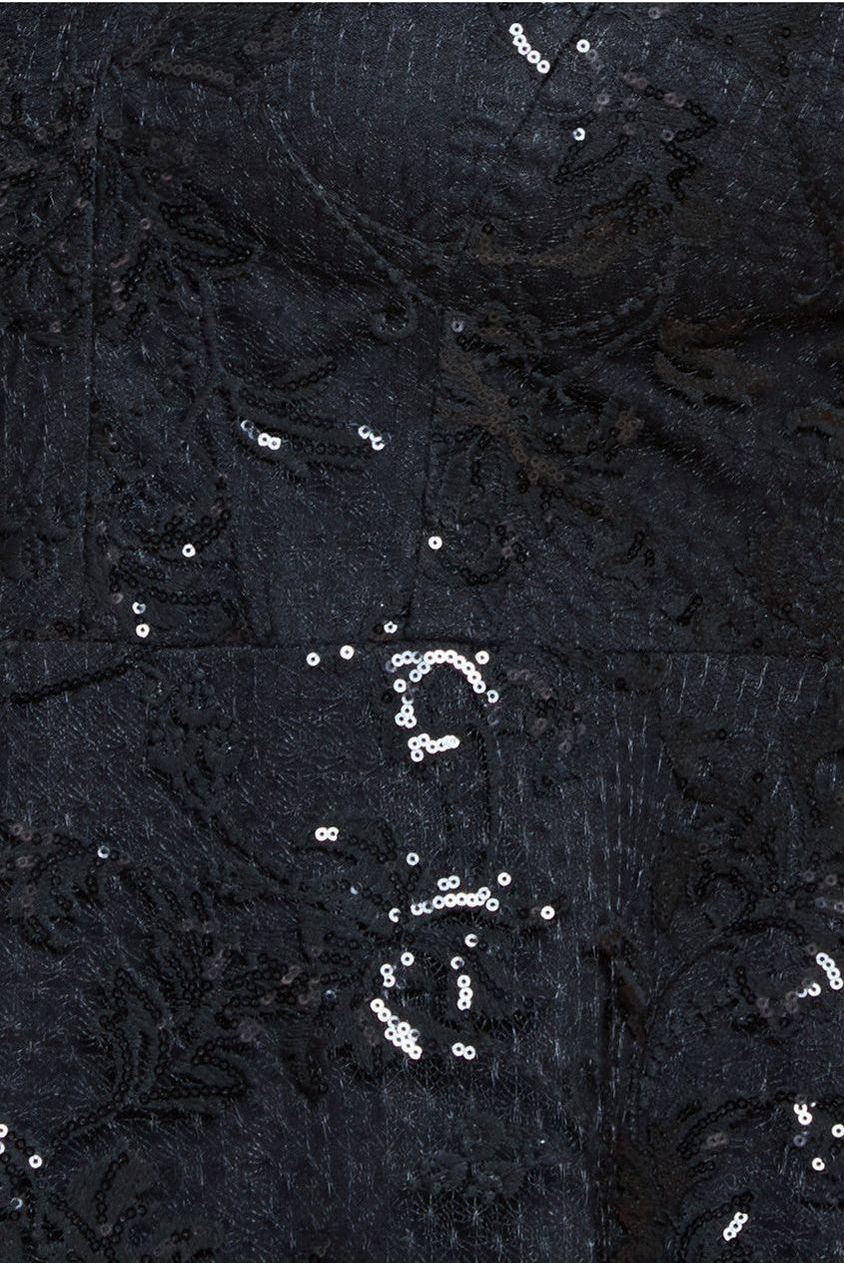 Sequin Lace Short Sleeve A-Line Midi Dress - Black DR4429PLUS