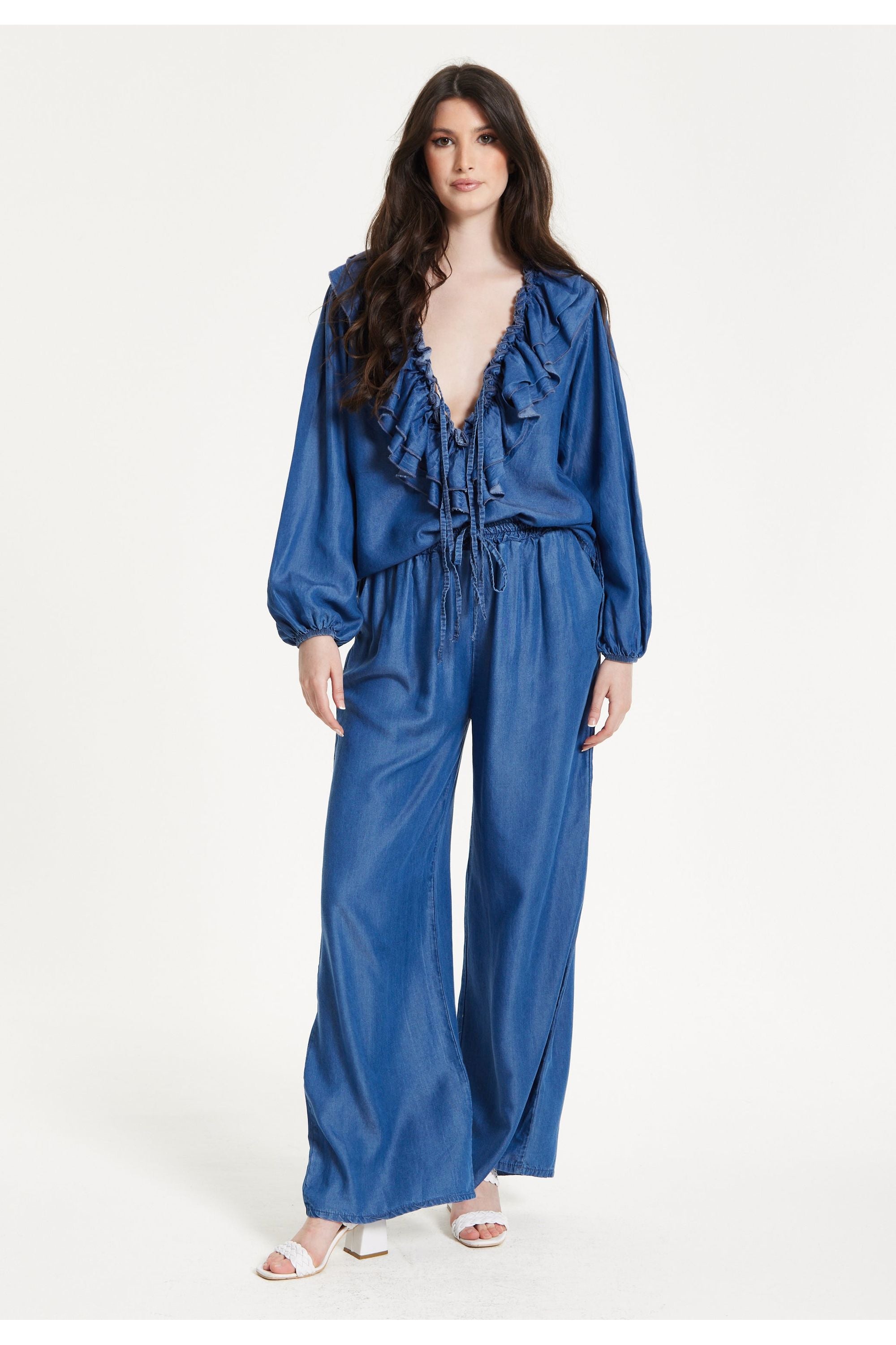 Ruffled V-Neck Long Sleeve Top 25SS8846008