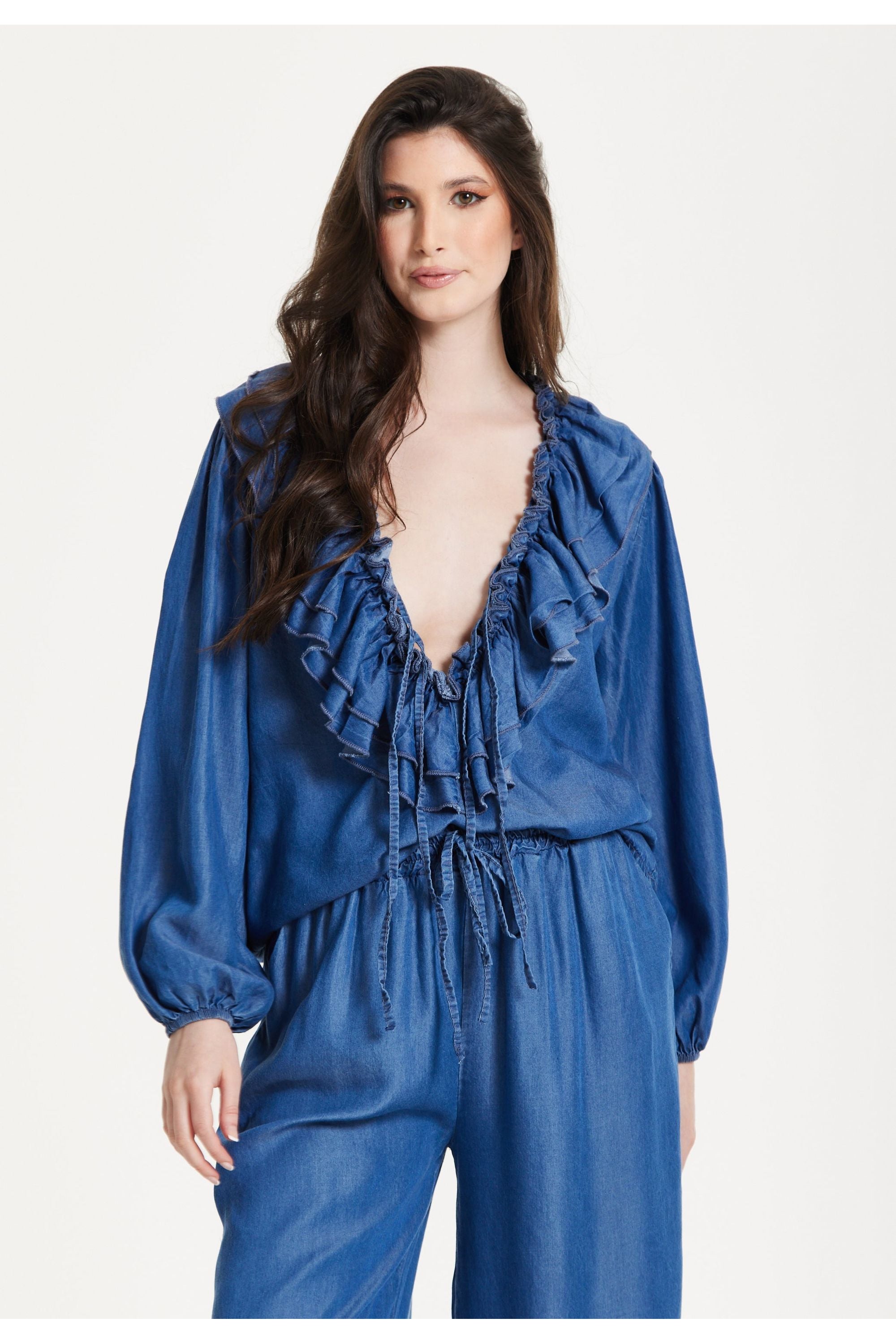 Ruffled V-Neck Long Sleeve Top 25SS8846008