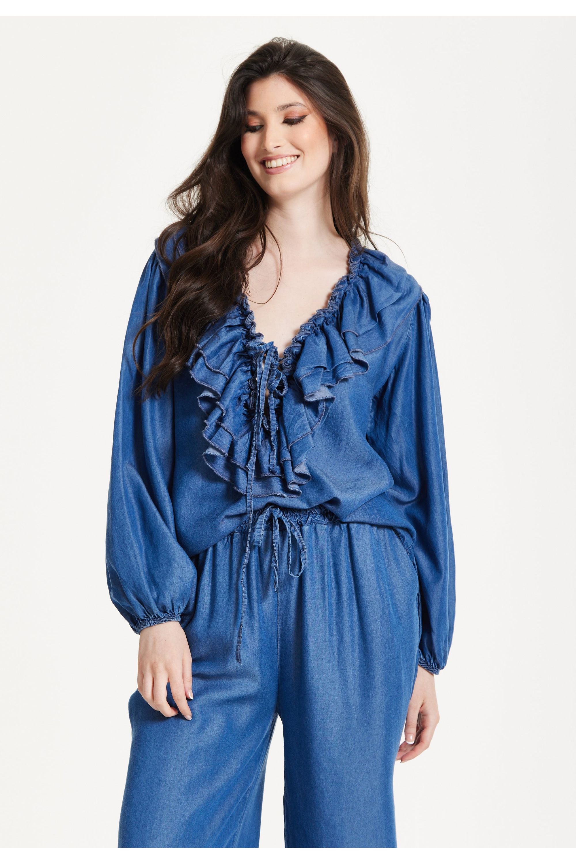 Ruffled V-Neck Long Sleeve Top 25SS8846008