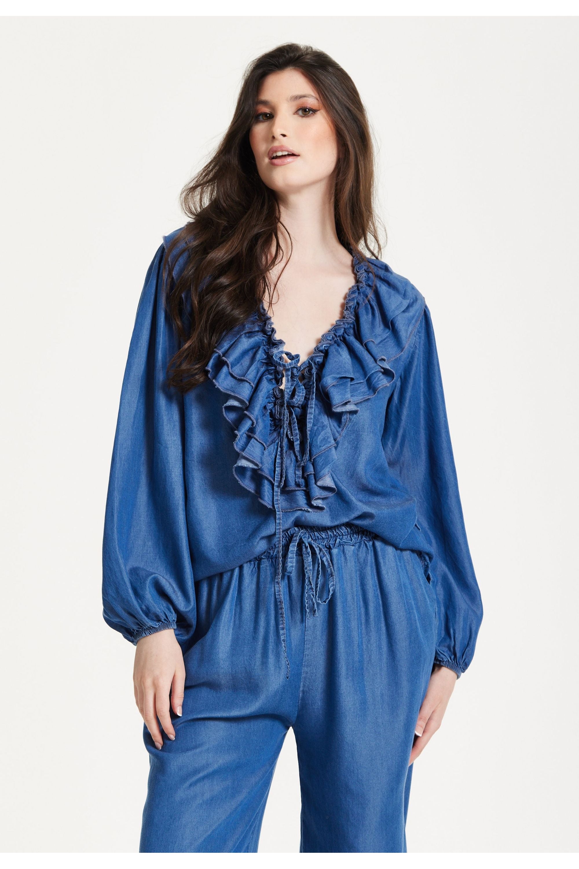 Ruffled V-Neck Long Sleeve Top 25SS8846008